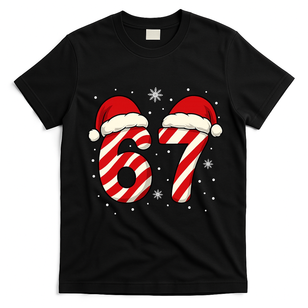 Viral 67 Candy Canes Santa 6-7 Christmas Funny T-Shirt - Black