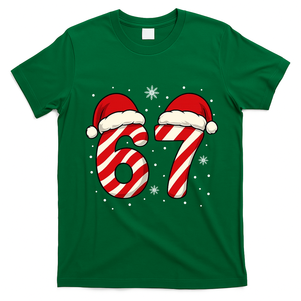 Viral 67 Candy Canes Santa 6-7 Christmas Funny T-Shirt - Irish Green
