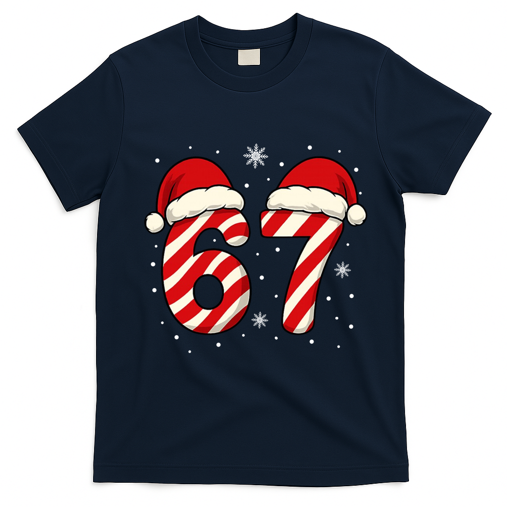 Viral 67 Candy Canes Santa 6-7 Christmas Funny T-Shirt - Navy Blue