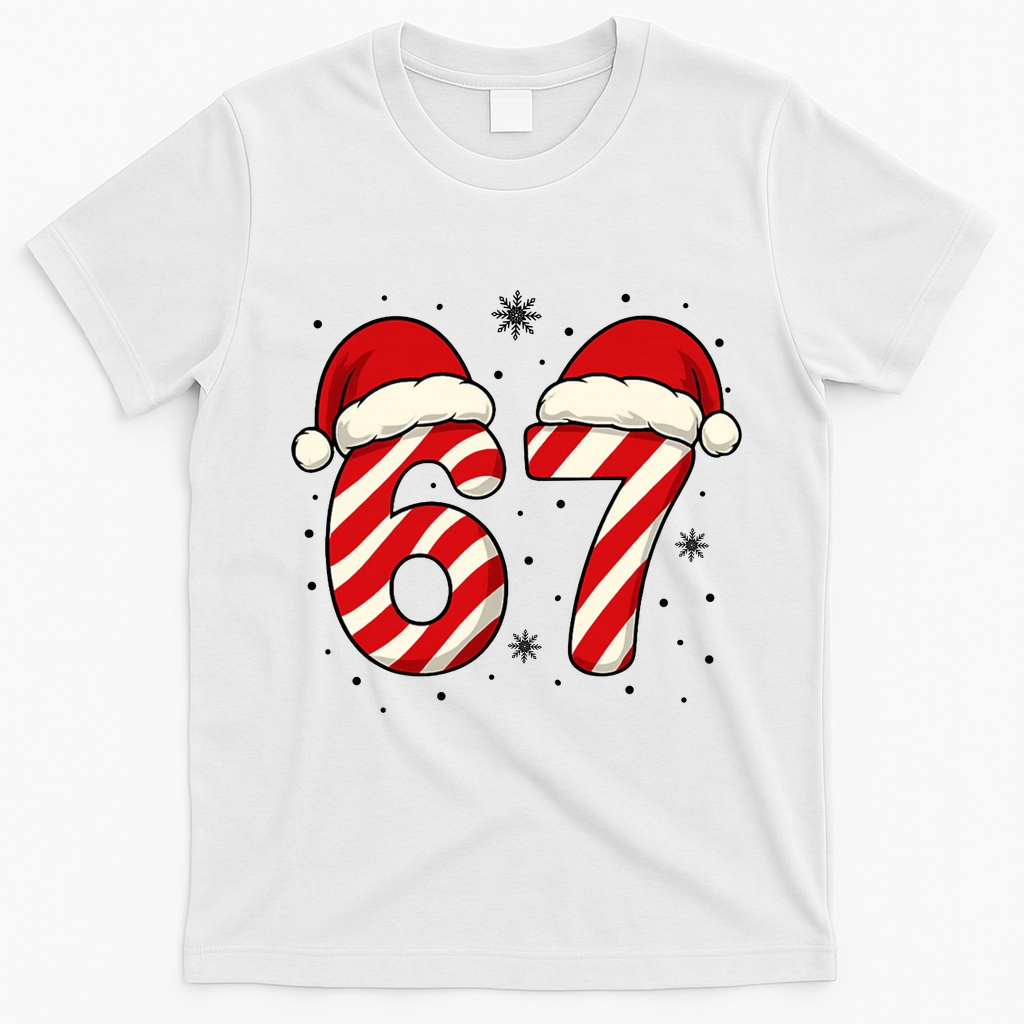 Viral 67 Candy Canes Santa 6-7 Christmas Funny T-Shirt - White