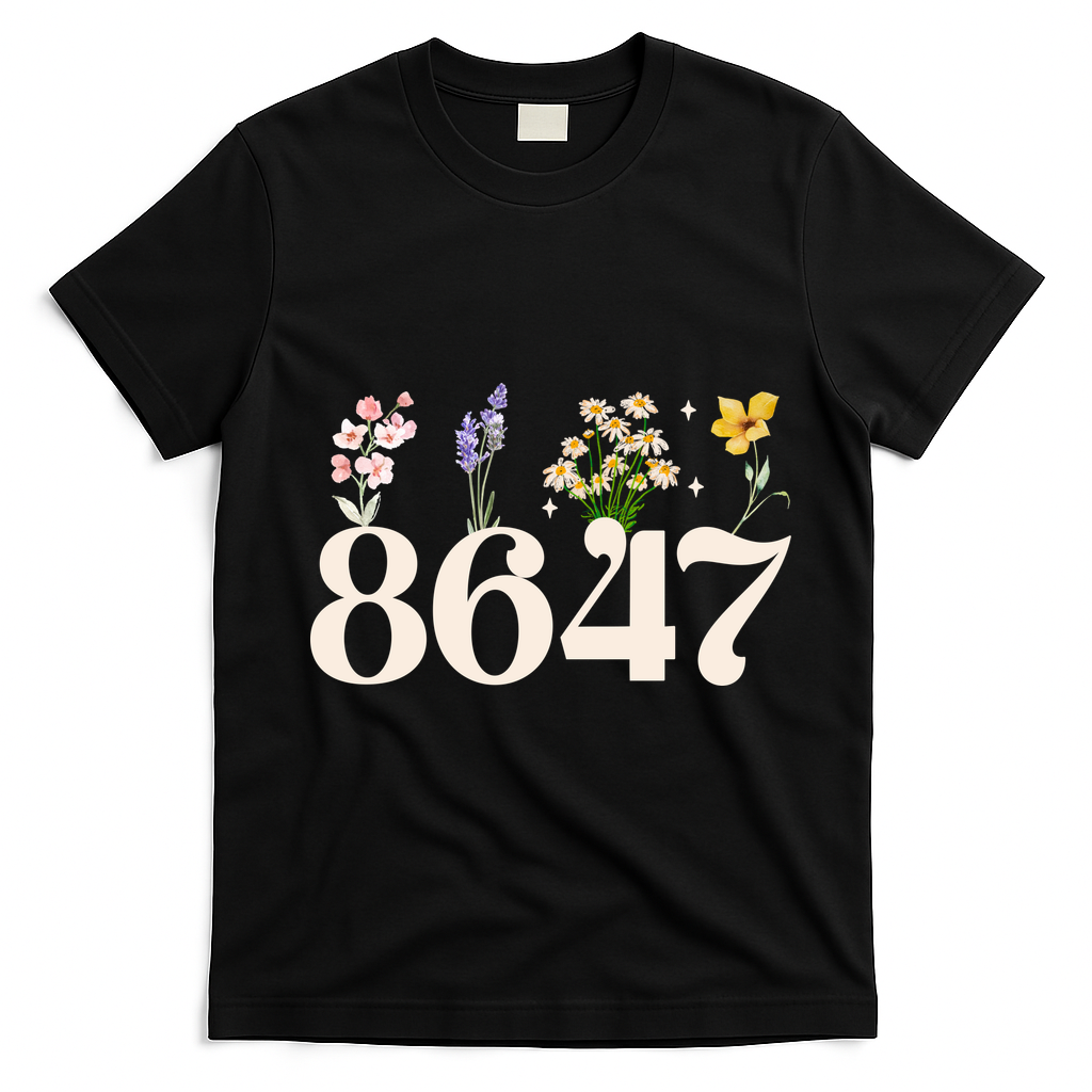 Vintage 86 47 Anti-Trump Flower President T-Shirt - Black
