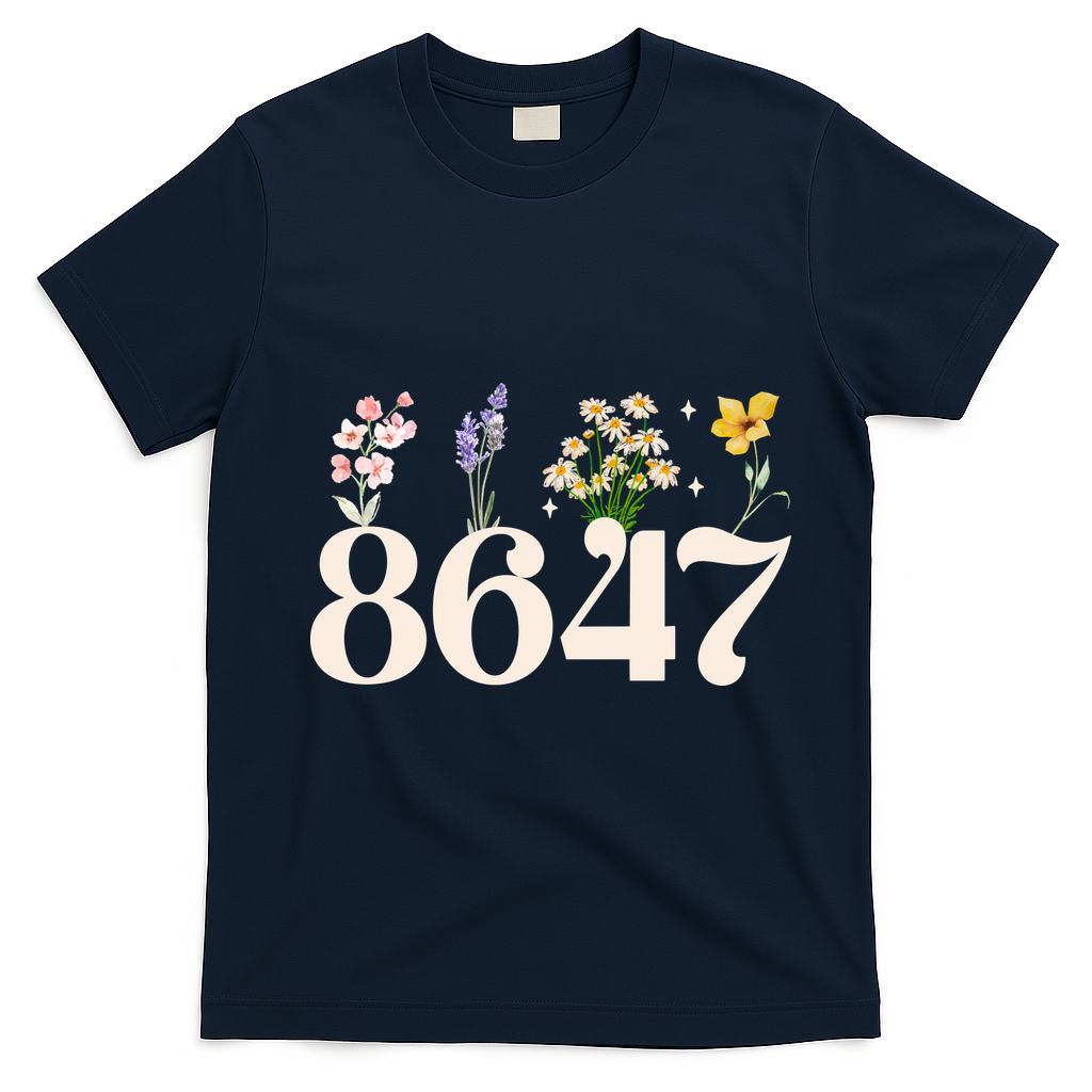 Vintage 86 47 Anti-Trump Flower President T-Shirt - Navy Blue