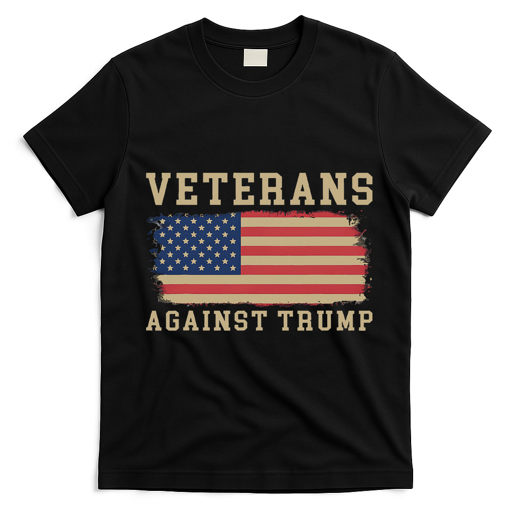 Veterans Against Trump Vintage Usa American Flag Military T-Shirt - Black
