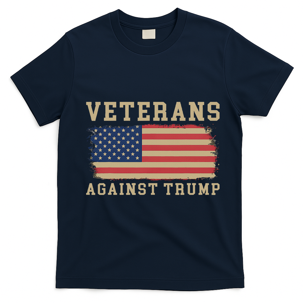 Veterans Against Trump Vintage Usa American Flag Military T-Shirt - Navy Blue