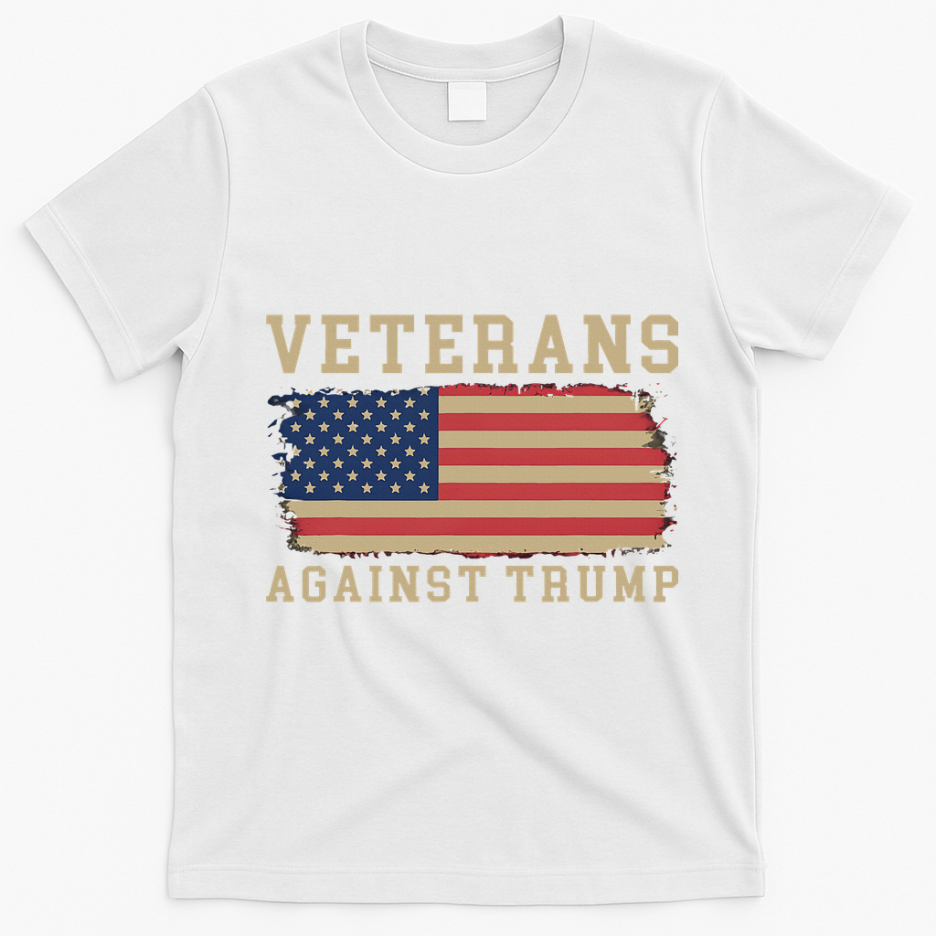 Veterans Against Trump Vintage Usa American Flag Military T-Shirt - White