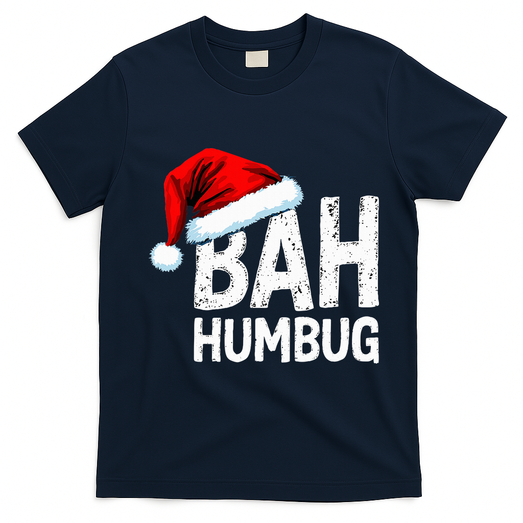 Vintage Bah Humbug Christmas Santa Funny Xmas Party T-Shirt - Navy Blue