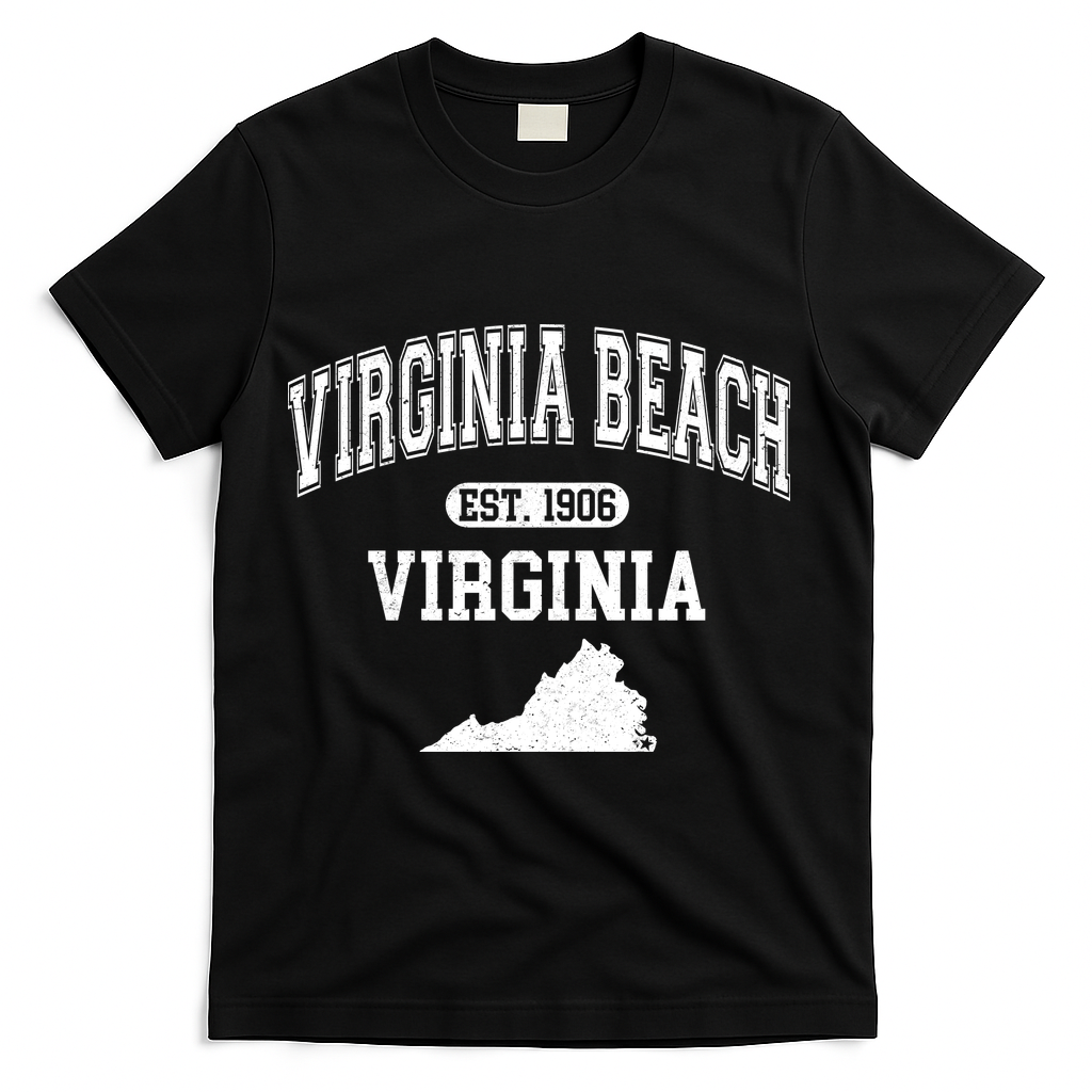 Virginia Beach Virginia Est 1906 Varsity T-Shirt - Black