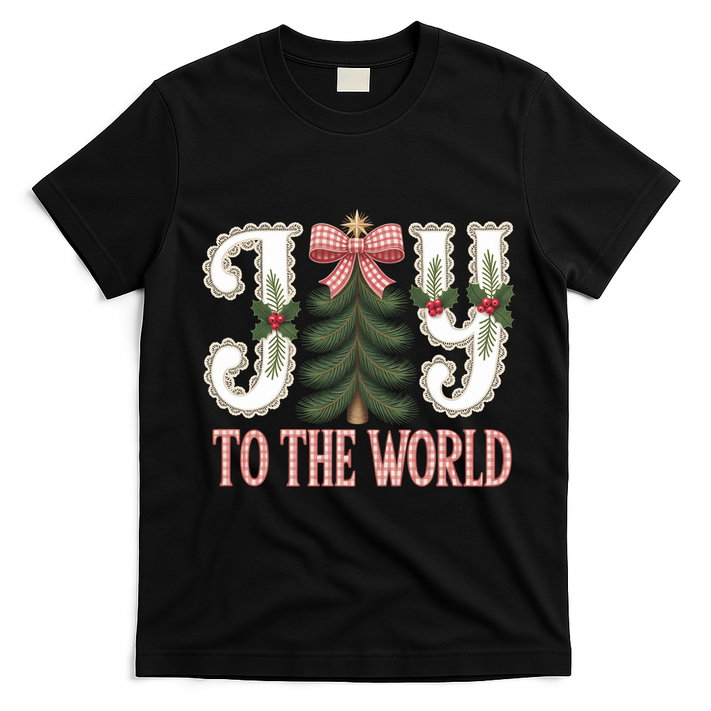 Vintage Cute Christmas Joy To The World T-Shirt - Black