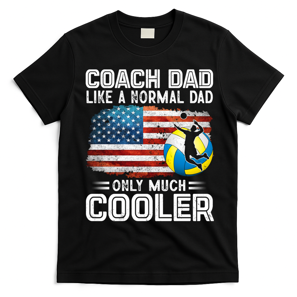 Volleyball Coach Dad Volleyball Players American Flag Gift T-Shirt - Black