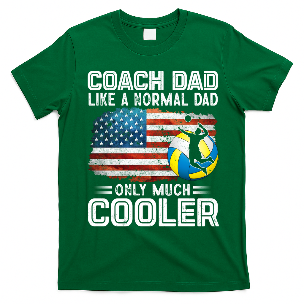 Volleyball Coach Dad Volleyball Players American Flag Gift T-Shirt - Irish Green