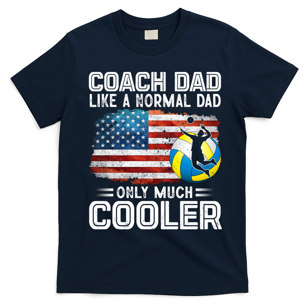 Volleyball Coach Dad Volleyball Players American Flag Gift T-Shirt - Navy Blue