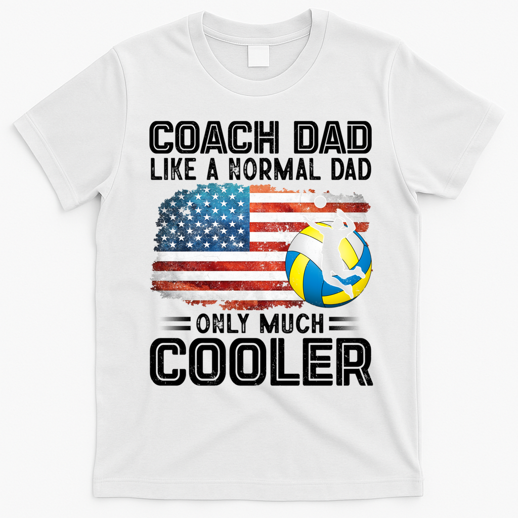 Volleyball Coach Dad Volleyball Players American Flag Gift T-Shirt - White