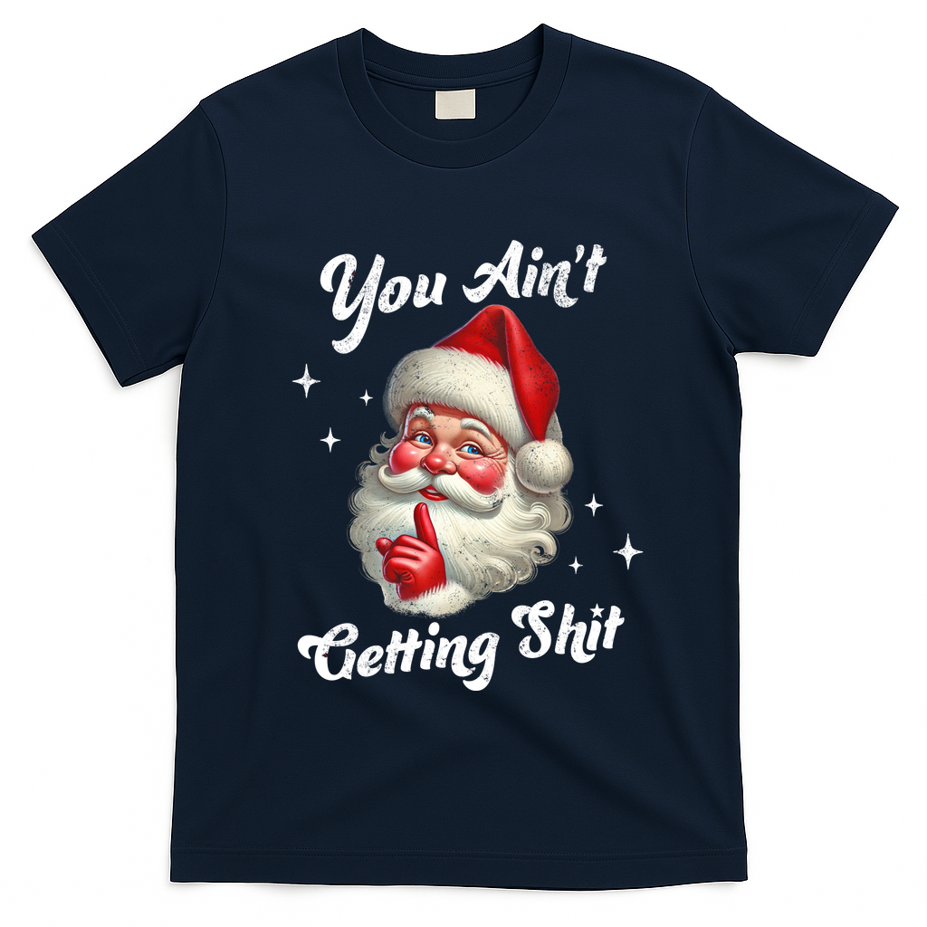 Vintage Christmas Funny Santa Claus T-Shirt - Navy Blue