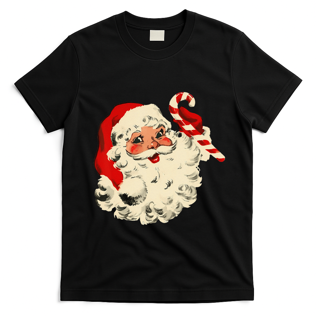 Vintage Christmas Santa Claus Face Funny T-Shirt - Black
