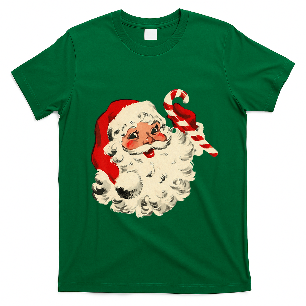 Vintage Christmas Santa Claus Face Funny T-Shirt - Irish Green