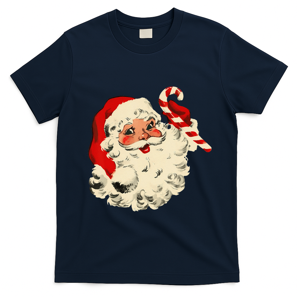 Vintage Christmas Santa Claus Face Funny T-Shirt - Navy Blue