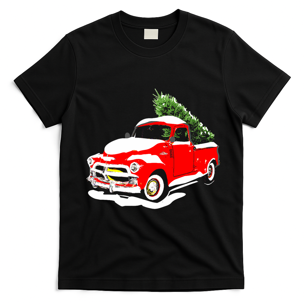 Vintage Christmas Tree Truck Funny Retro Xmas Gift T-Shirt - Black
