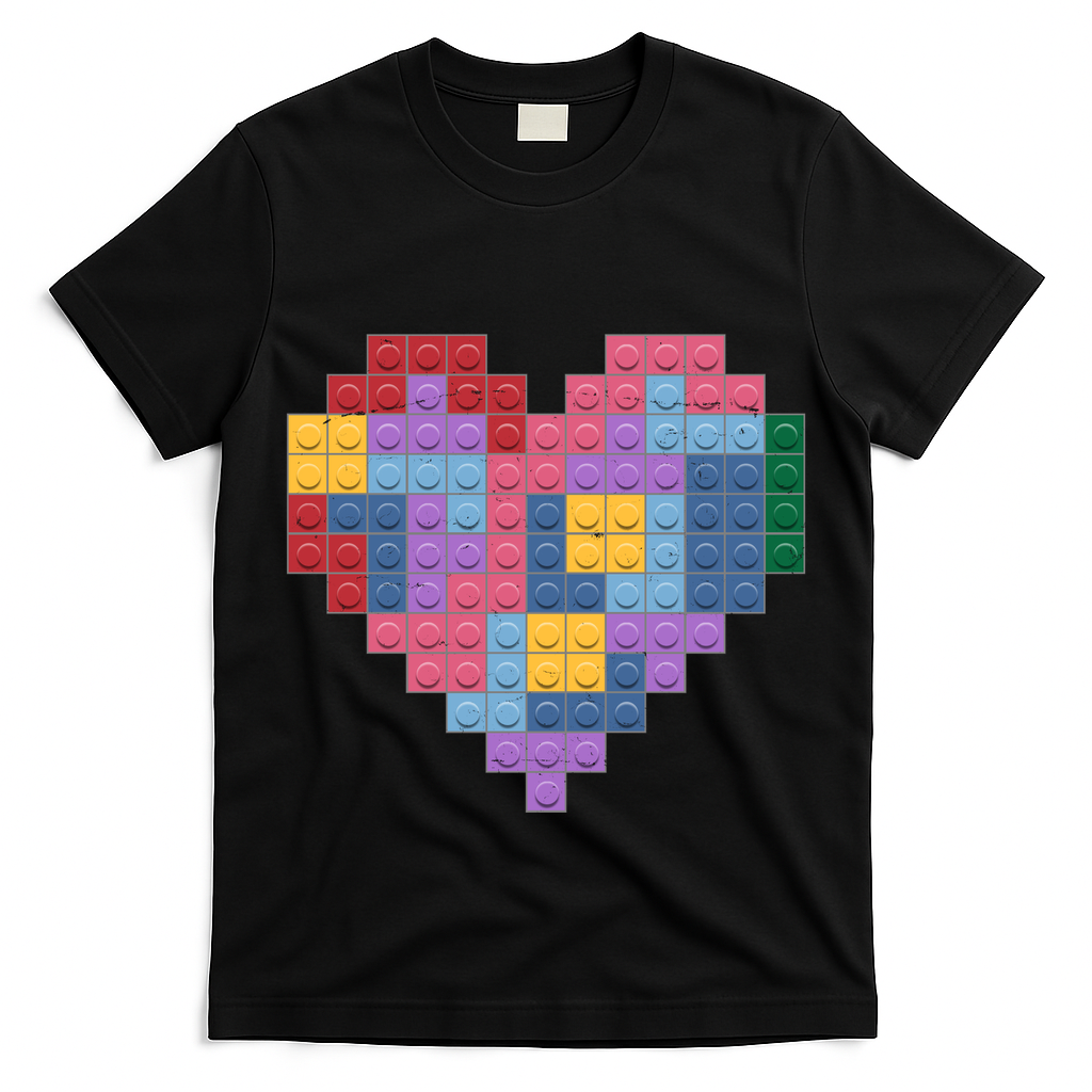 Valentines Day Blocks Pixelated Heart Bricks T-Shirt
