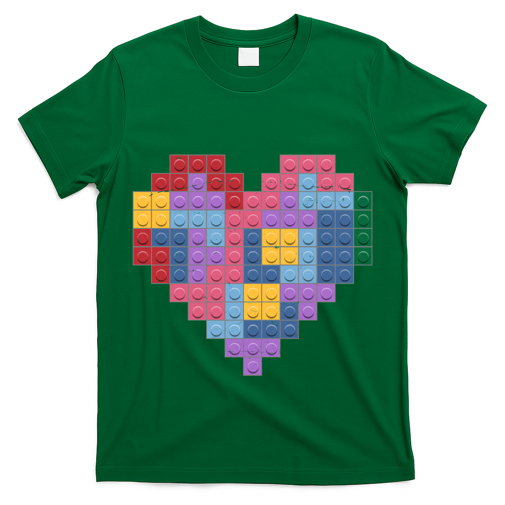 Valentines Day Blocks Pixelated Heart Bricks T-Shirt