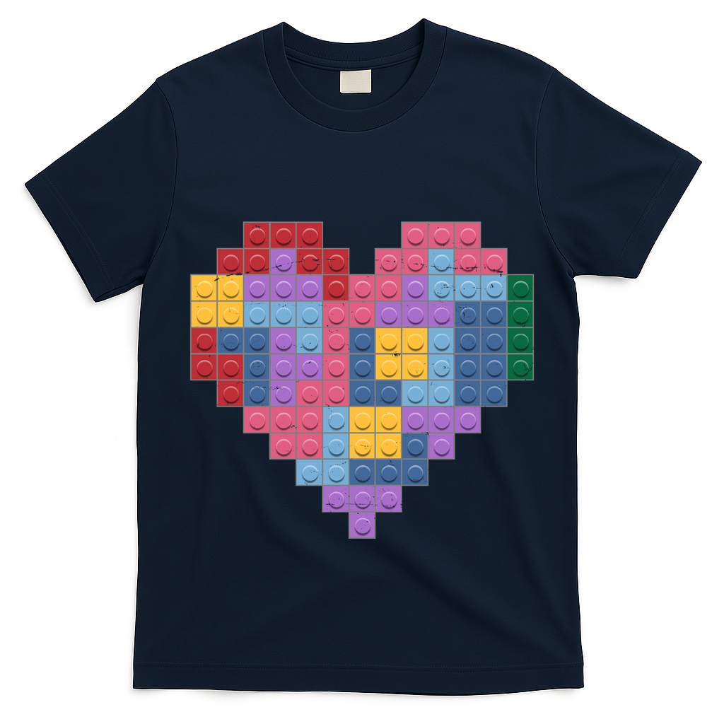 Valentines Day Blocks Pixelated Heart Bricks T-Shirt