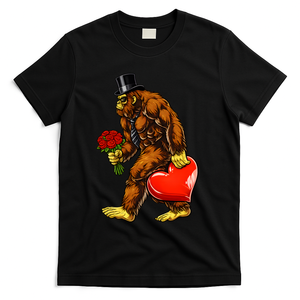 Valentines Day Bigfoot Sasquatch Lover T-Shirt - Black