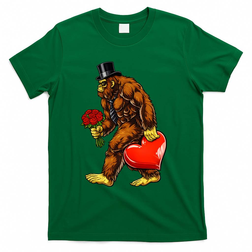 Valentines Day Bigfoot Sasquatch Lover T-Shirt - Green