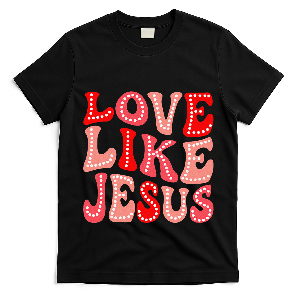Valentine Day Christian Gift Groovy Love Like Jesus T-Shirt