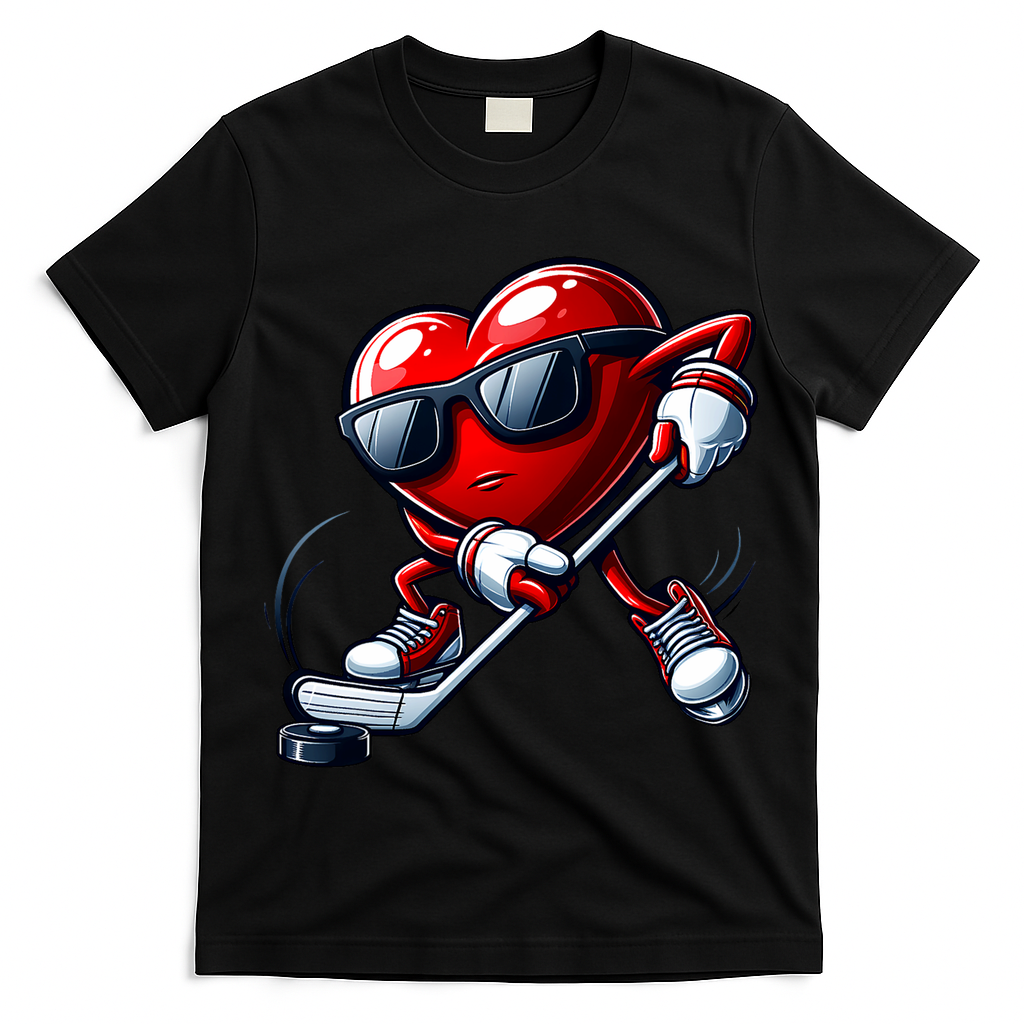 Valentines Day Heart Playing Hockey T-Shirt