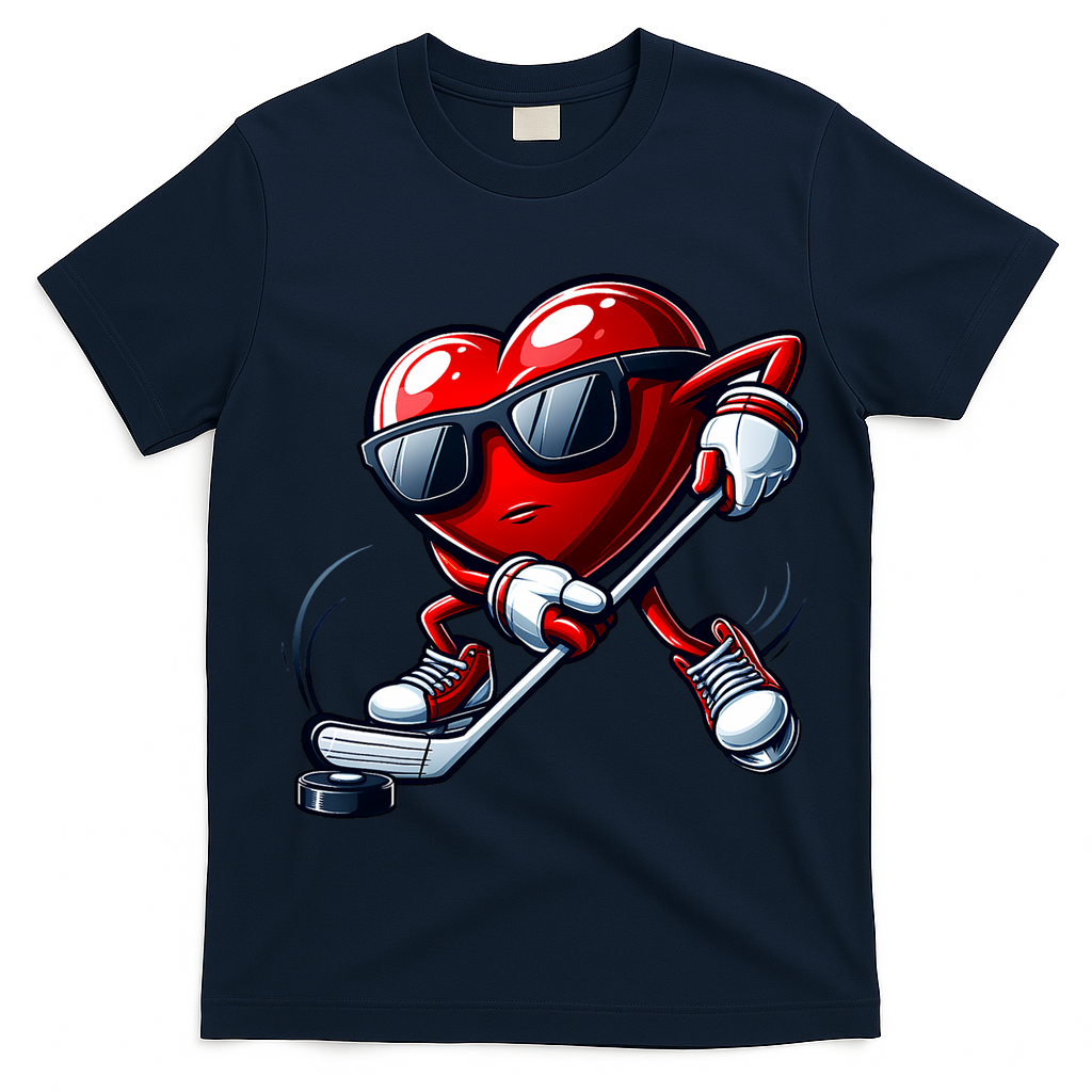 Valentines Day Heart Playing Hockey T-Shirt
