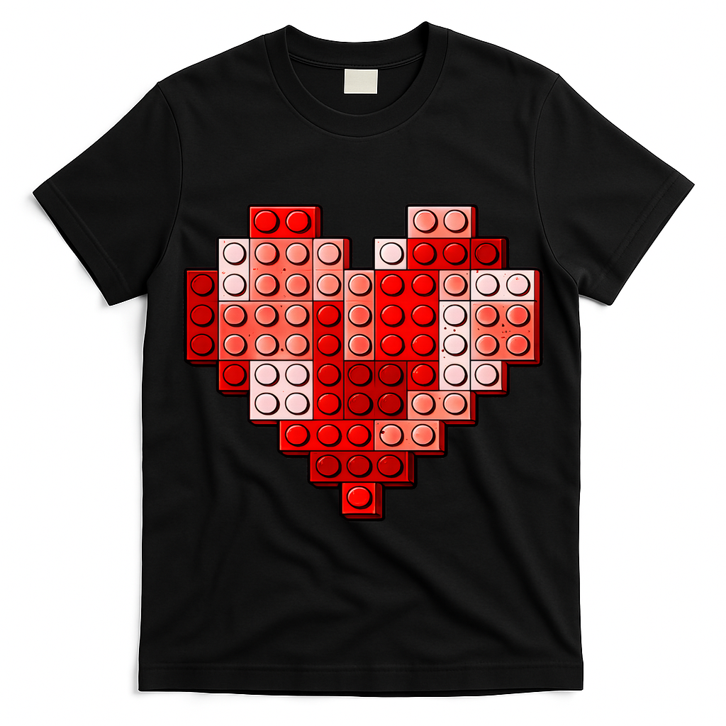 Valentines Day Heart Love Building Blocks Bricks T-Shirt