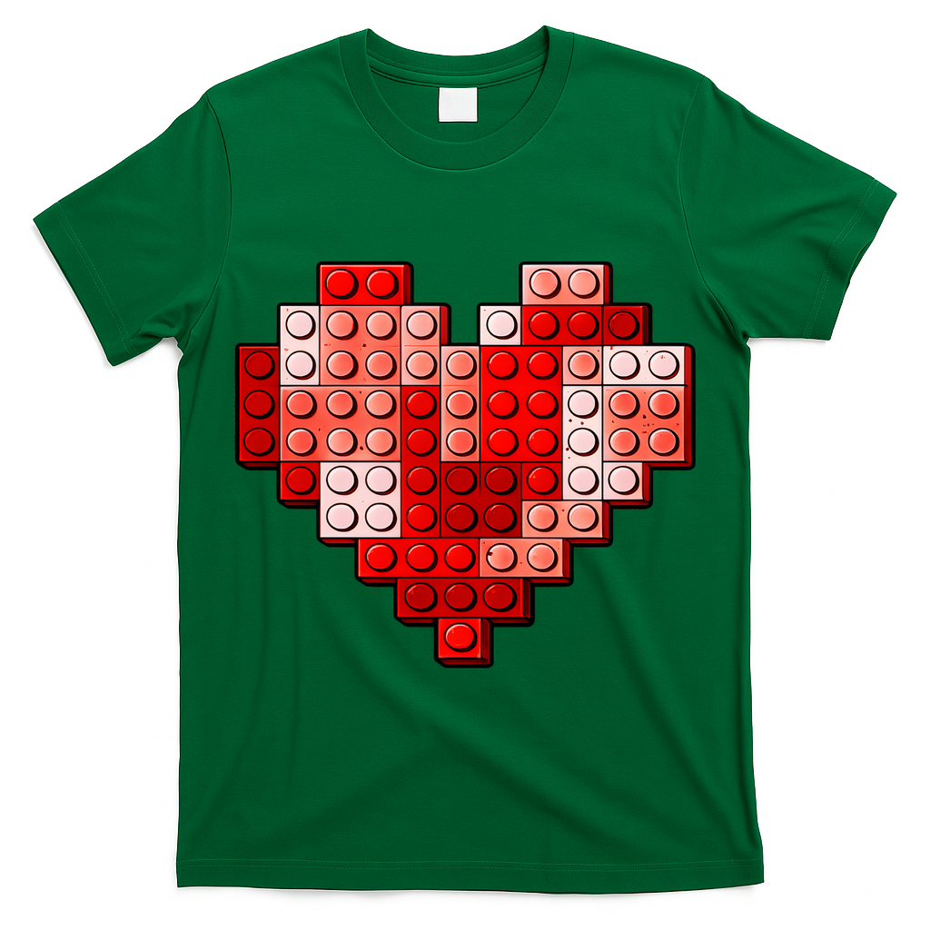 Valentines Day Heart Love Building Blocks Bricks T-Shirt