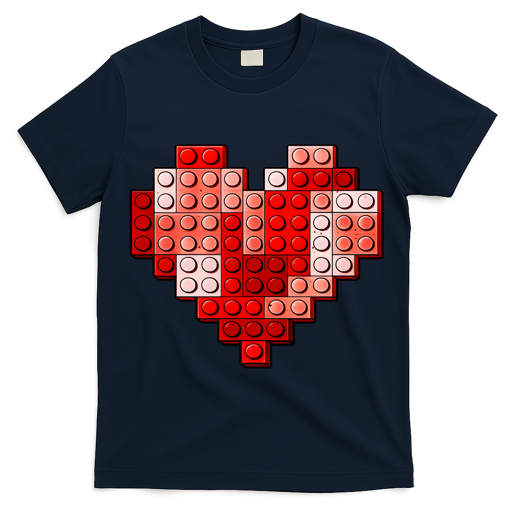 Valentines Day Heart Love Building Blocks Bricks T-Shirt