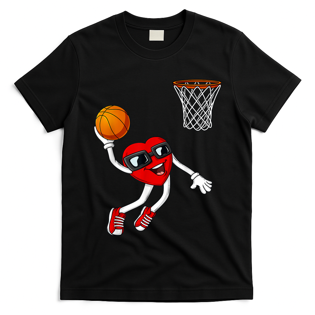 Valentines Day Heart Dunking Basketball Boys Girls Kids T-Shirt