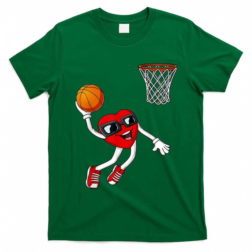 Valentines Day Heart Dunking Basketball Boys Girls Kids T-Shirt