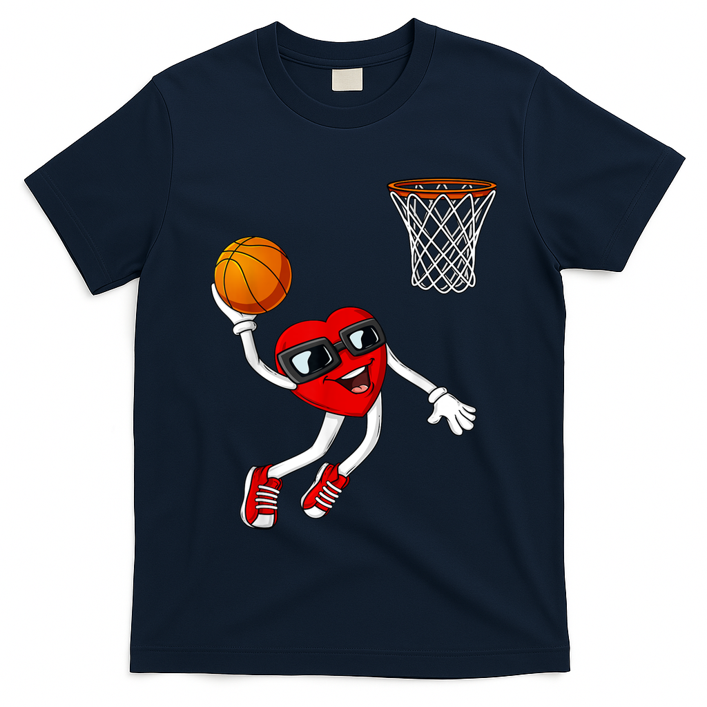 Valentines Day Heart Dunking Basketball Boys Girls Kids T-Shirt