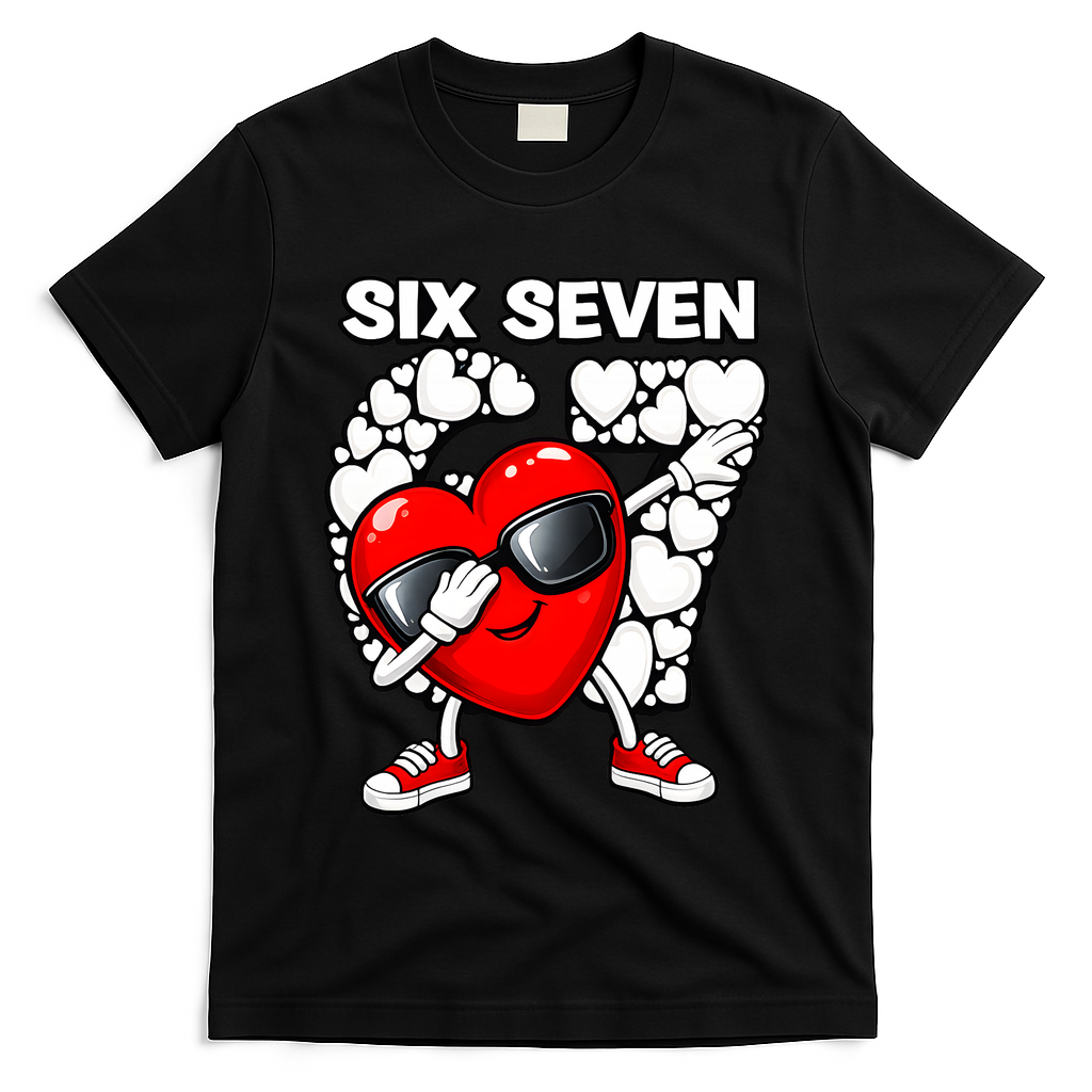 Valentines Day Hearts Dabbing Six Seven 67 Meme T-Shirt
