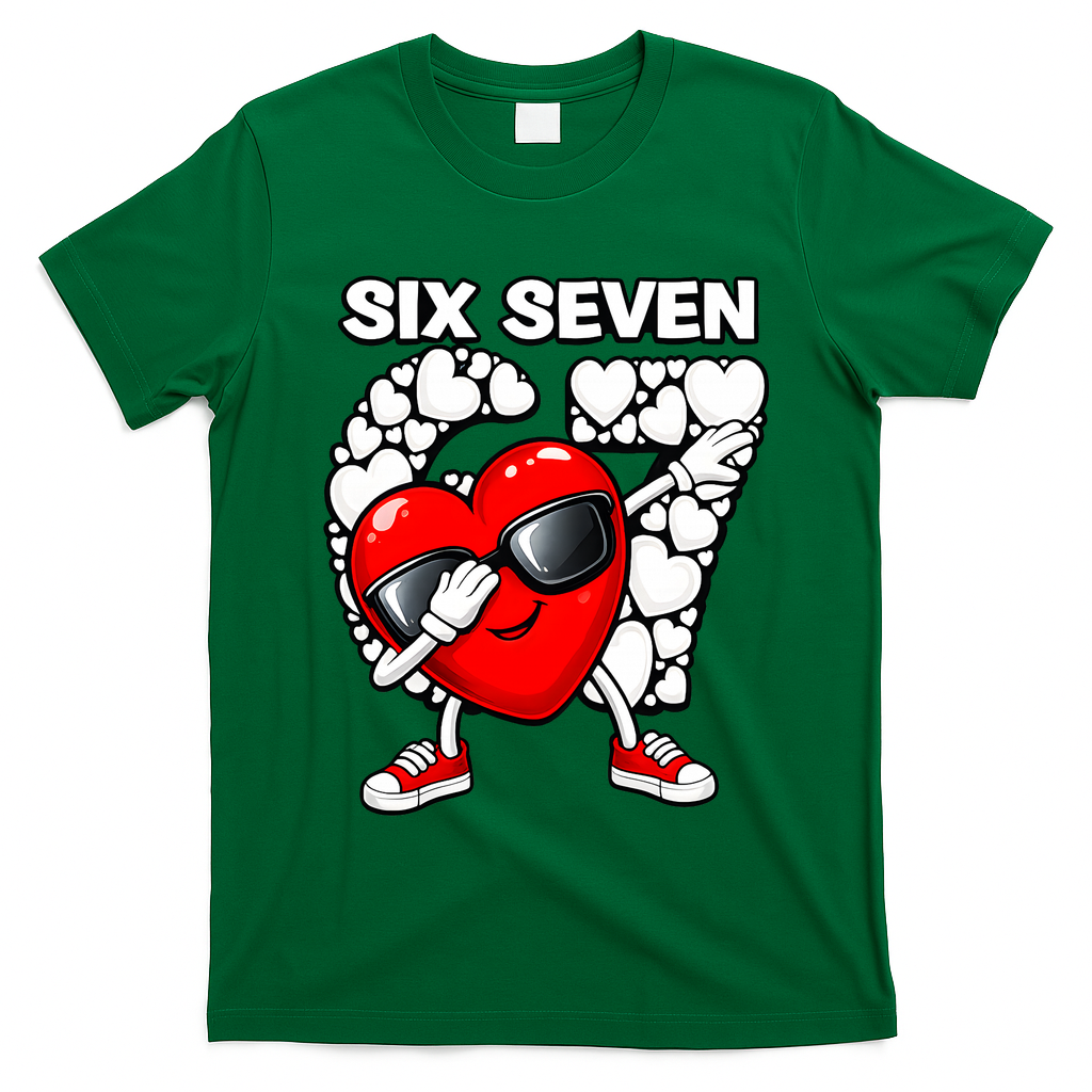 Valentines Day Hearts Dabbing Six Seven 67 Meme T-Shirt