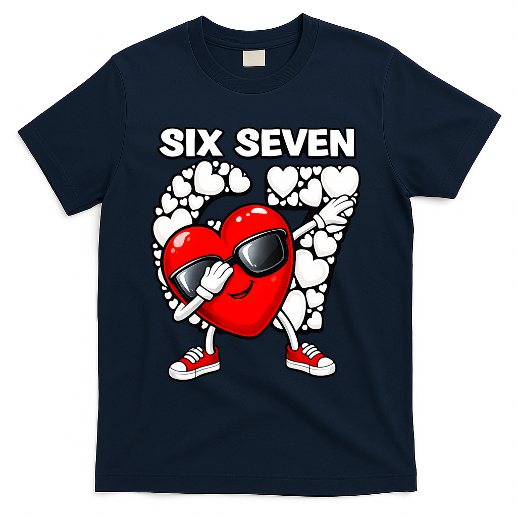 Valentines Day Hearts Dabbing Six Seven 67 Meme T-Shirt - Navy