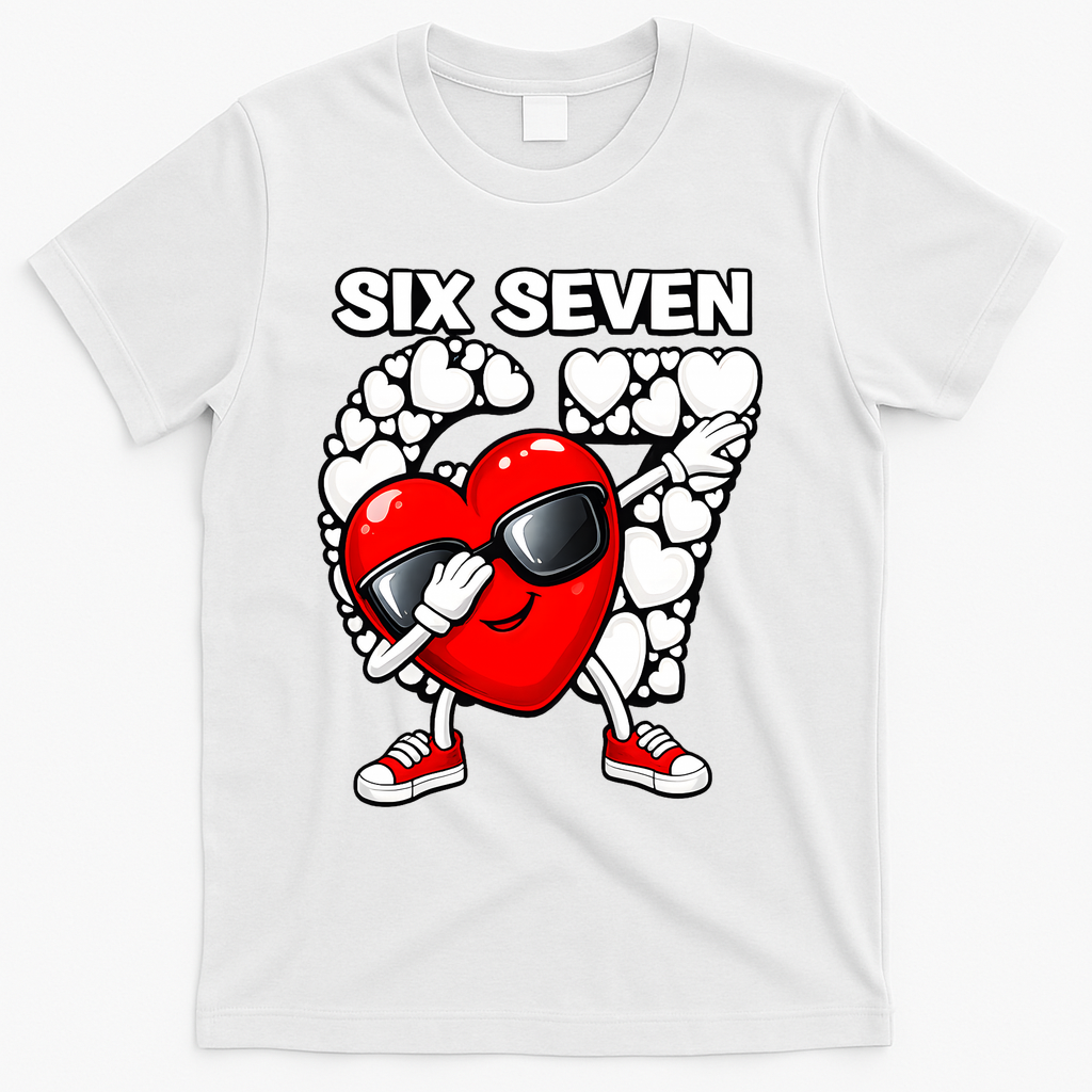 Valentines Day Hearts Dabbing Six Seven 67 Meme T-Shirt - White