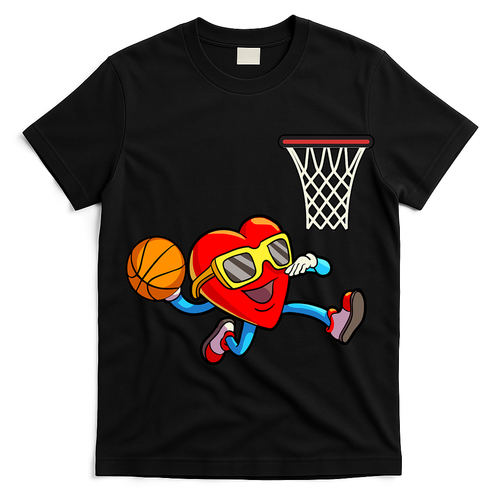 Valentines Day Kids Boys Men Heart Dunking Basketbal T-Shirt