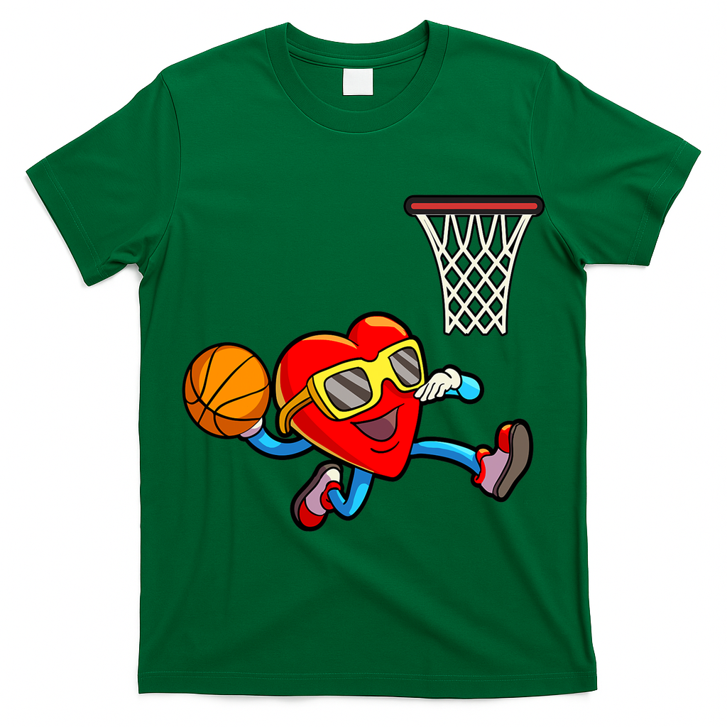 Valentines Day Kids Boys Men Heart Dunking Basketbal T-Shirt