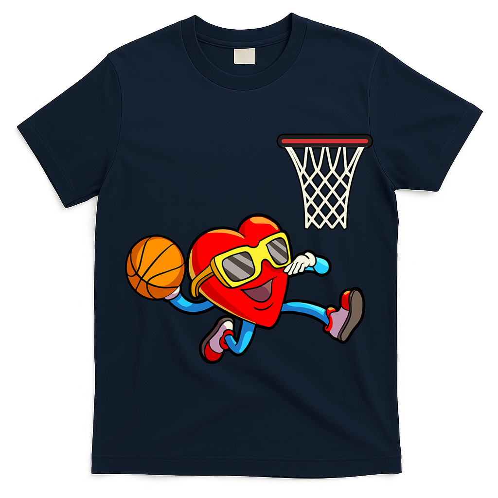 Valentines Day Kids Boys Men Heart Dunking Basketbal T-Shirt