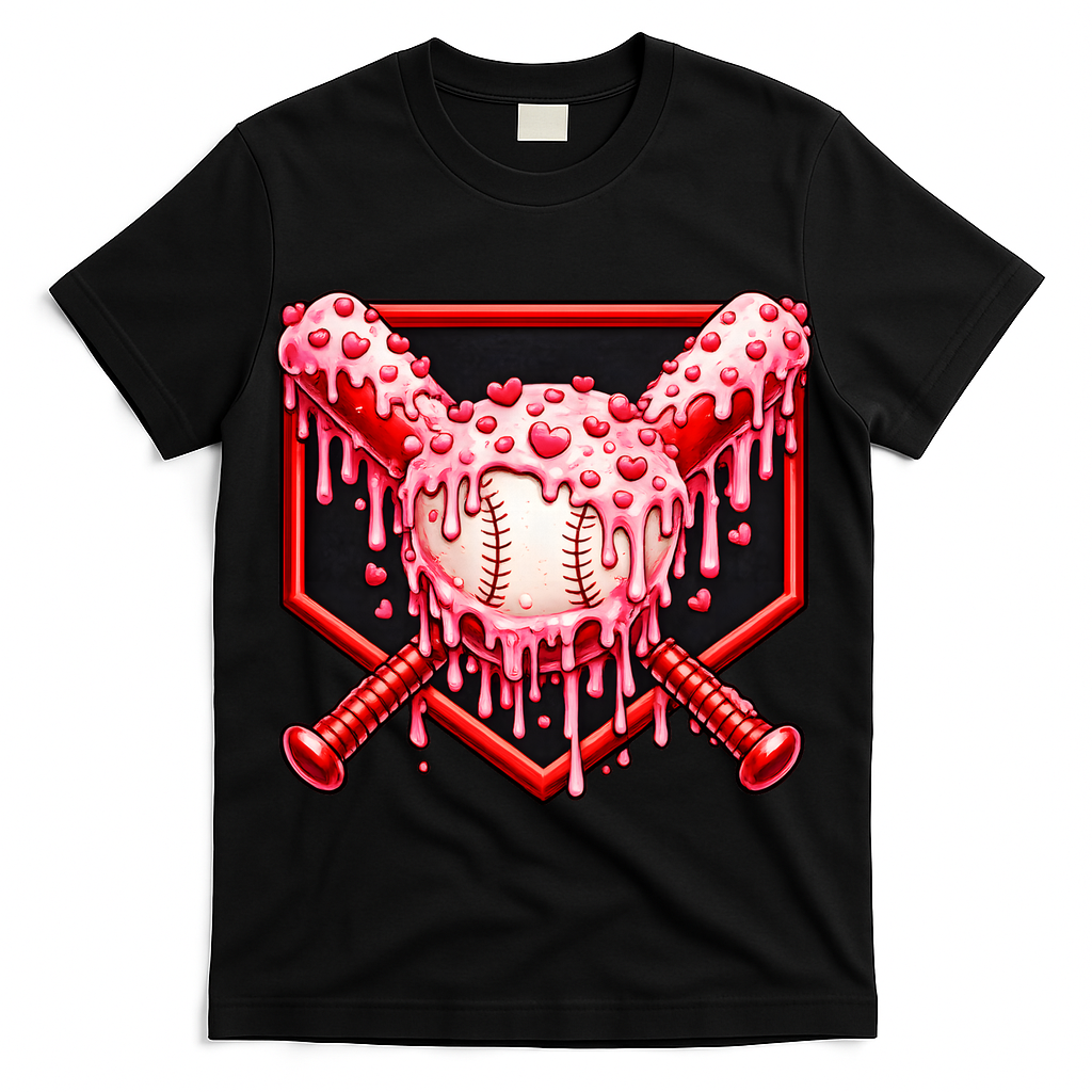 Valentines Day Love Baseball Ice Cream Drip Heart T-Shirt