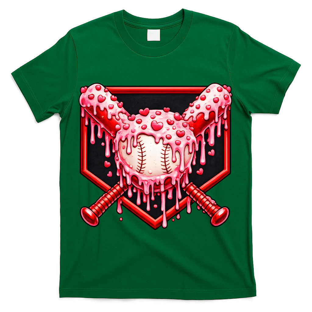 Valentines Day Love Baseball Ice Cream Drip Heart T-Shirt