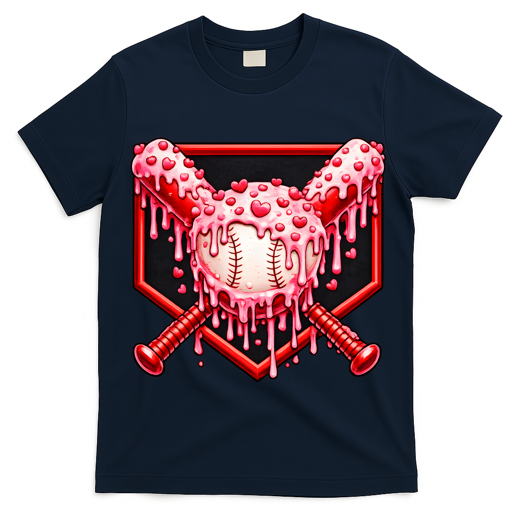 Valentines Day Love Baseball Ice Cream Drip Heart T-Shirt
