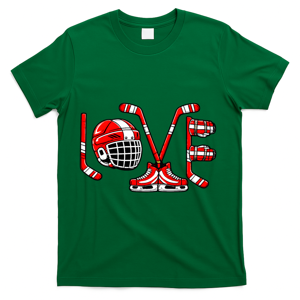 Valentines Day Love Ice Hockey T-Shirt - Green