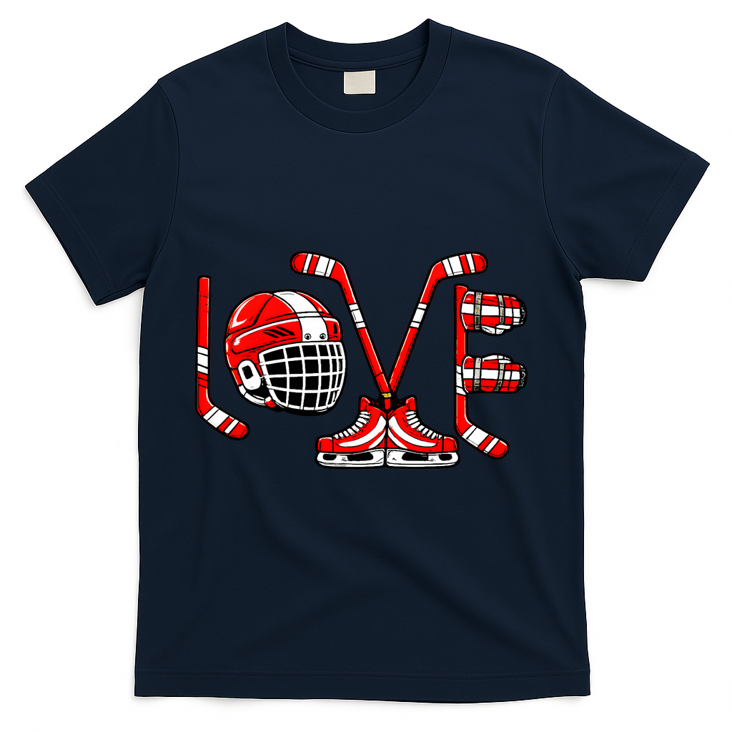 Valentines Day Love Ice Hockey T-Shirt - Navy