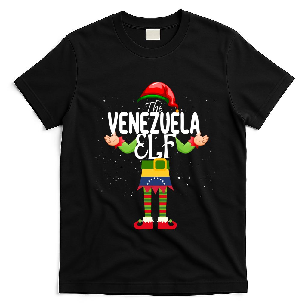 Venezuela Elf Matching Proud Patriotic Group Christmas Party Funny Gift T-Shirt - Black