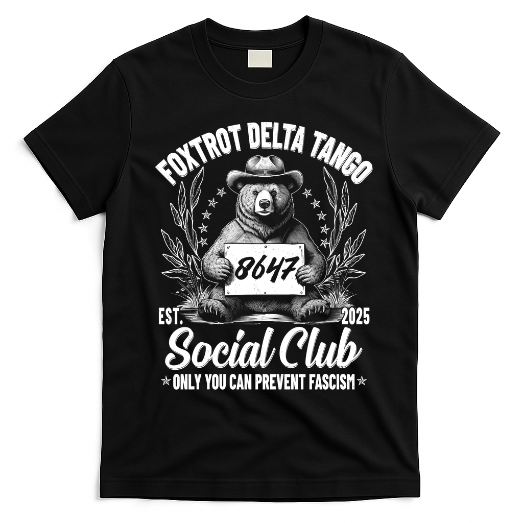 Vintage Foxtrot Delta Tango Social Club 8647 Ranger Bear T-Shirt - Black