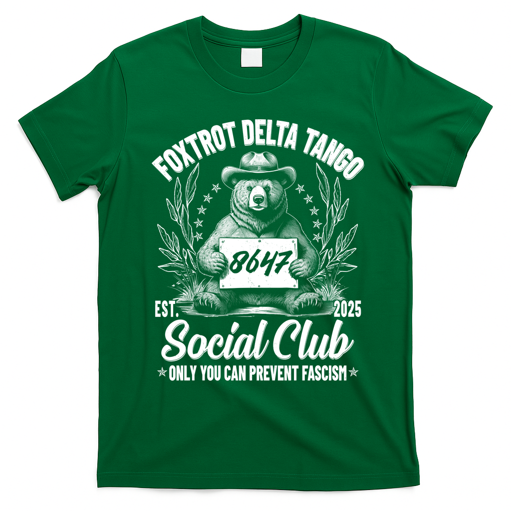 Vintage Foxtrot Delta Tango Social Club 8647 Ranger Bear T-Shirt - Irish Green